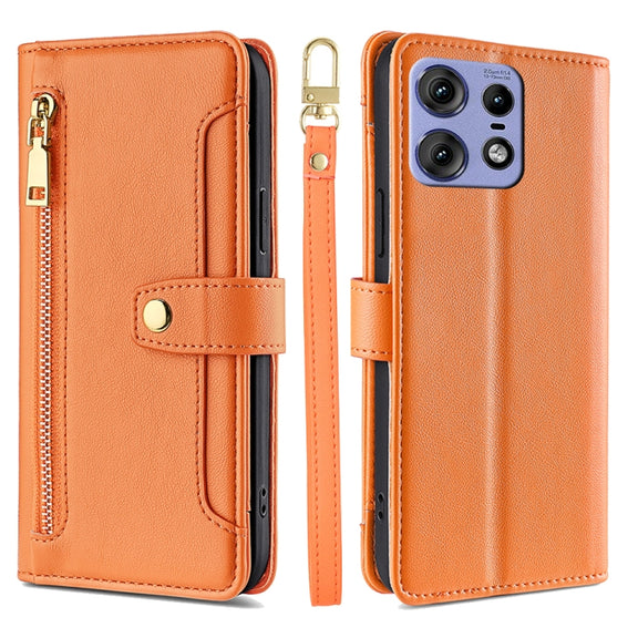 For Motorola Edge 50 Pro 5G Sheep Texture Cross-body Zipper Wallet Leather Phone Case(Orange)