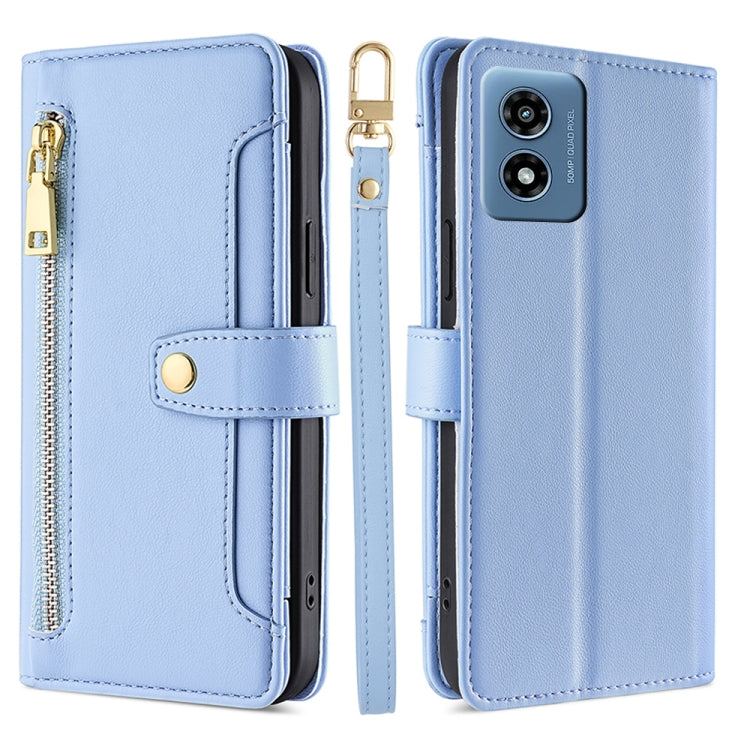 For Motorola Moto G 5G 2024 Sheep Texture Cross-body Zipper Wallet Leather Phone Case(Blue)