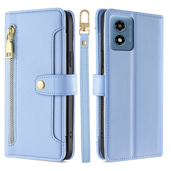 For Motorola Moto G 5G 2024 Sheep Texture Cross-body Zipper Wallet Leather Phone Case(Blue)
