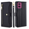 For Motorola Moto G55 5G Sheep Texture Cross-body Zipper Wallet Leather Phone Case(Black) - free shipping - PMC TechLife - Order now!
