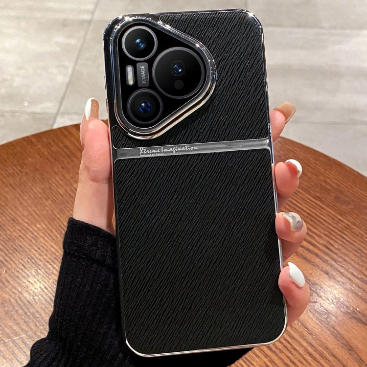 For Huawei Pura 70 Pro+ Electroplating Oblique Texture Shockproof Phone Case(Black)
