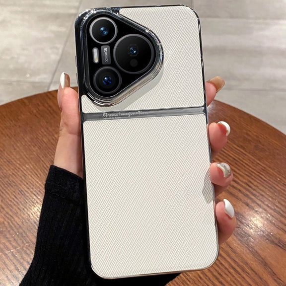 For Huawei Pura 70 Electroplating Oblique Texture Shockproof Phone Case(White)