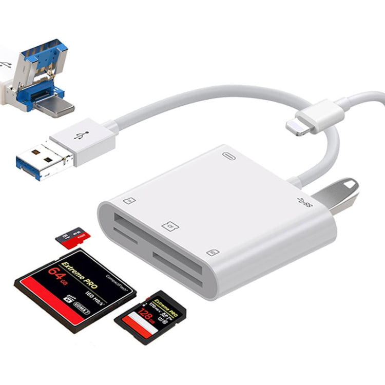 7 in 1 USB 3.0 + 8 Pin Interface Multi-function OTG Card Reader(White)