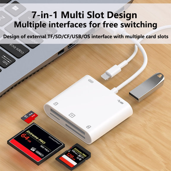 7 in 1 USB 3.0 + 8 Pin Interface Multi-function OTG Card Reader(White)