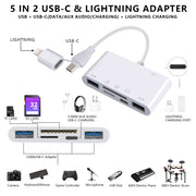 AJ-108PRO 6 in 2 USB-C / Type-C + 8 Pin Interface Multi-function Camera Card Reader(White)