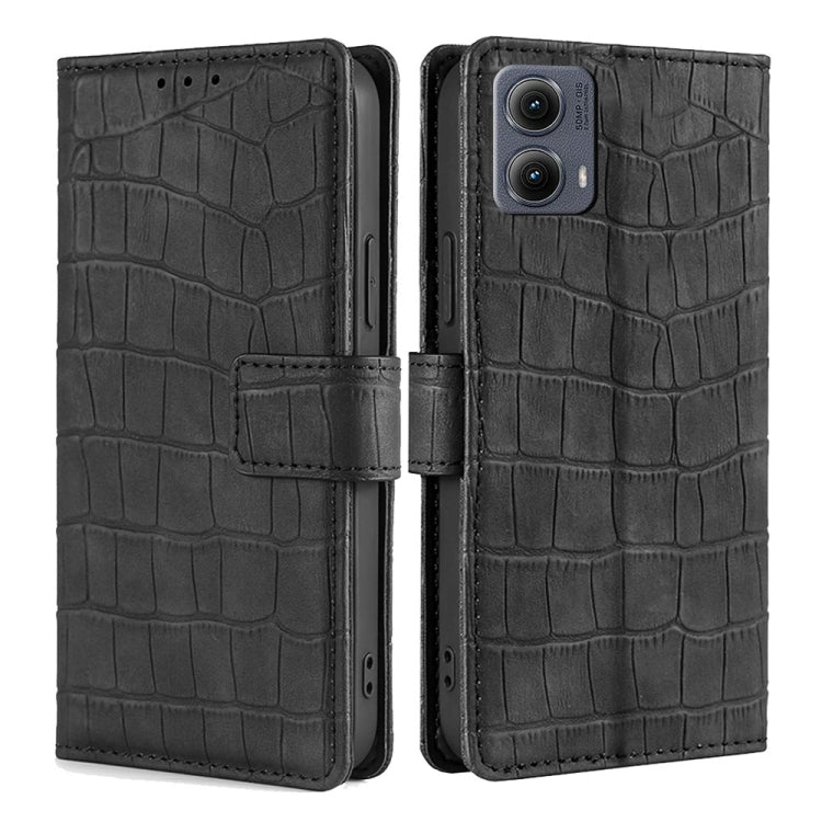 For Motorola Edge 5G 2024 Skin Feel Crocodile Magnetic Clasp Leather Phone Case(Black)