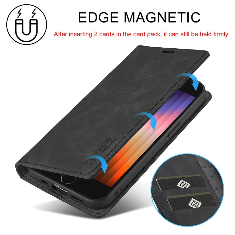 For iPhone 16e LC.IMEEKE Strong Magnetism Microfiber Leather Phone Case(Black)