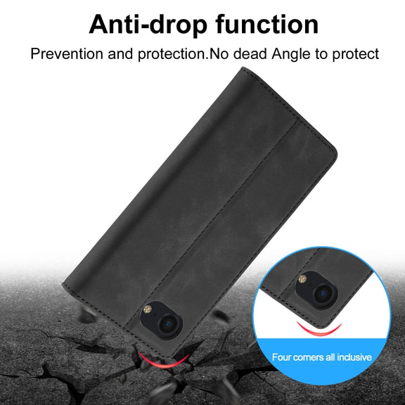 For iPhone 16e LC.IMEEKE Strong Magnetism Microfiber Leather Phone Case(Black)
