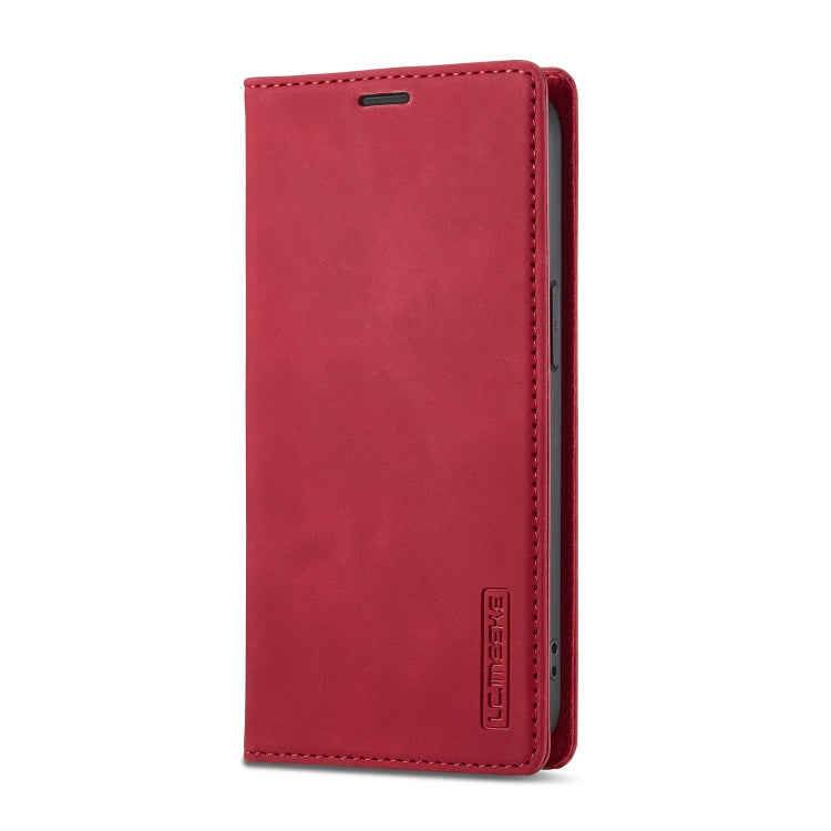 For iPhone 16e LC.IMEEKE Strong Magnetism Microfiber Leather Phone Case(Red)