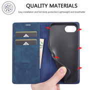 For iPhone 16e LC.IMEEKE Strong Magnetism Microfiber Leather Phone Case(Blue)