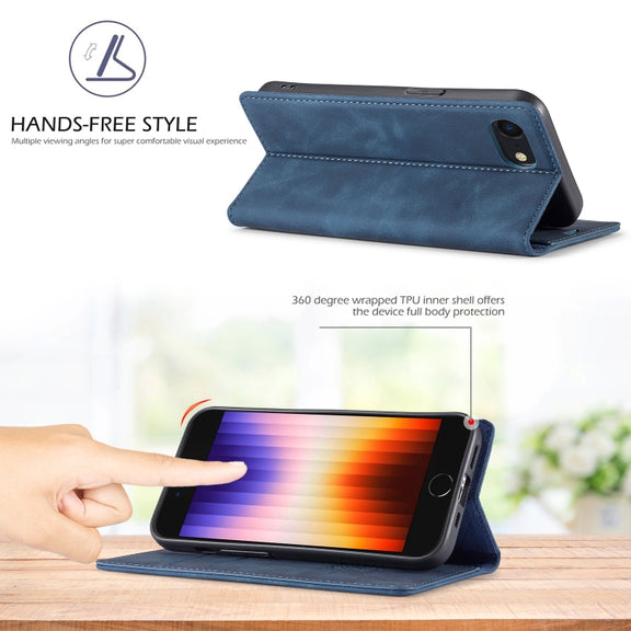 For iPhone 16e LC.IMEEKE Strong Magnetism Microfiber Leather Phone Case(Blue)