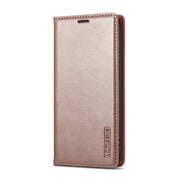 For iPhone 16e LC.IMEEKE Strong Magnetism Microfiber Leather Phone Case(Rose Gold)