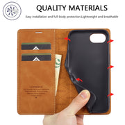 For iPhone 16e LC.IMEEKE Strong Magnetism Microfiber Leather Phone Case(Brown)