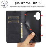 For iPhone 16 LC.IMEEKE Strong Magnetism Microfiber Leather Phone Case(Black)