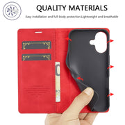 For iPhone 16 LC.IMEEKE Strong Magnetism Microfiber Leather Phone Case(Red)