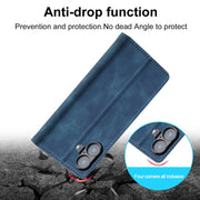 For iPhone 16 LC.IMEEKE Strong Magnetism Microfiber Leather Phone Case(Blue)