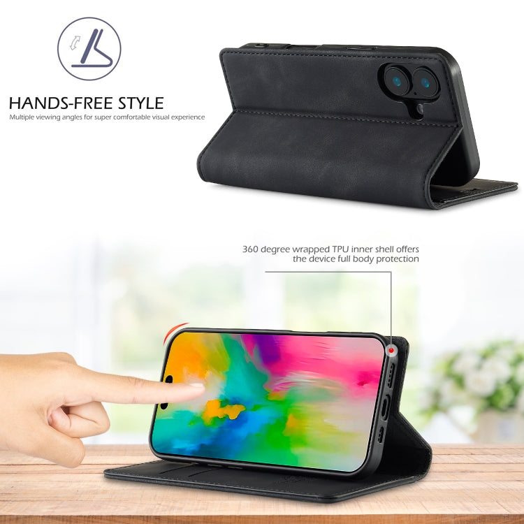 For iPhone 16 Plus LC.IMEEKE Strong Magnetism Microfiber Leather Phone Case(Black)