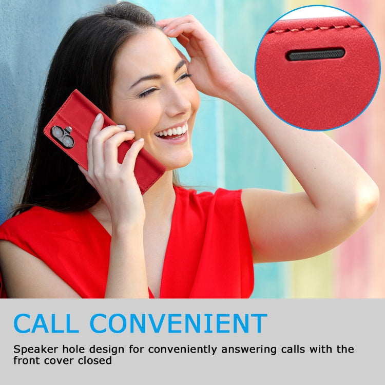 For iPhone 16 Plus LC.IMEEKE Strong Magnetism Microfiber Leather Phone Case(Red)