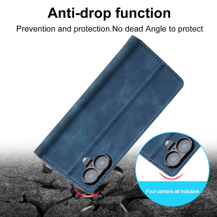 For iPhone 16 Plus LC.IMEEKE Strong Magnetism Microfiber Leather Phone Case(Blue)