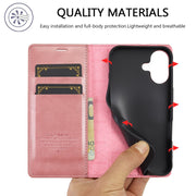 For iPhone 16 Plus LC.IMEEKE Strong Magnetism Microfiber Leather Phone Case(Rose Gold)