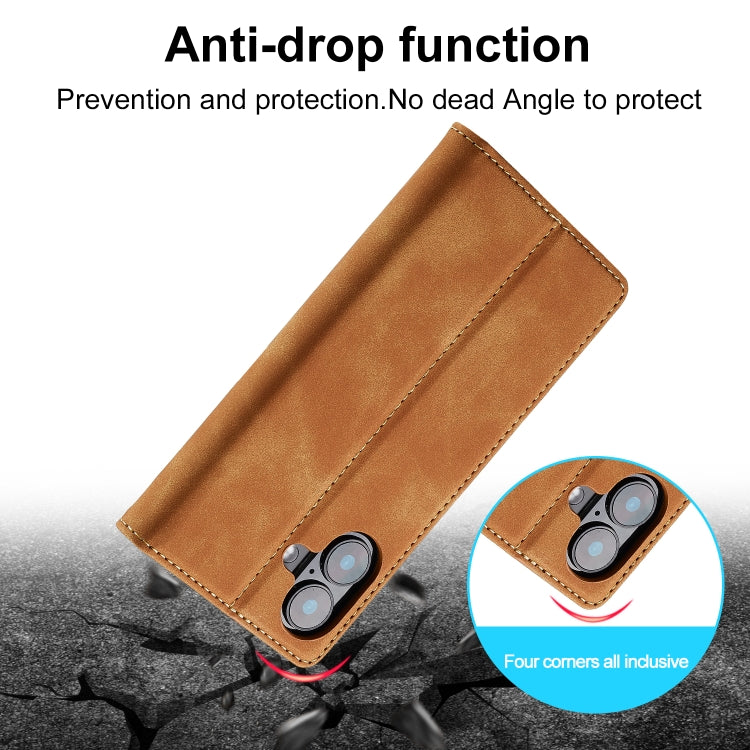 For iPhone 16 Plus LC.IMEEKE Strong Magnetism Microfiber Leather Phone Case(Brown)