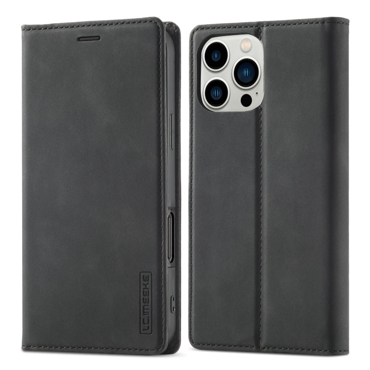 For iPhone 16 Pro LC.IMEEKE Strong Magnetism Microfiber Leather Phone Case(Black)