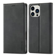For iPhone 16 Pro LC.IMEEKE Strong Magnetism Microfiber Leather Phone Case(Black)