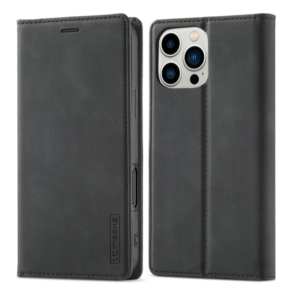 For iPhone 16 Pro LC.IMEEKE Strong Magnetism Microfiber Leather Phone Case(Black)