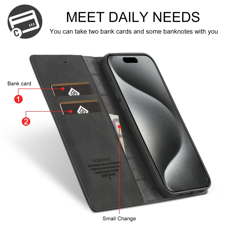 For iPhone 16 Pro LC.IMEEKE Strong Magnetism Microfiber Leather Phone Case(Black)