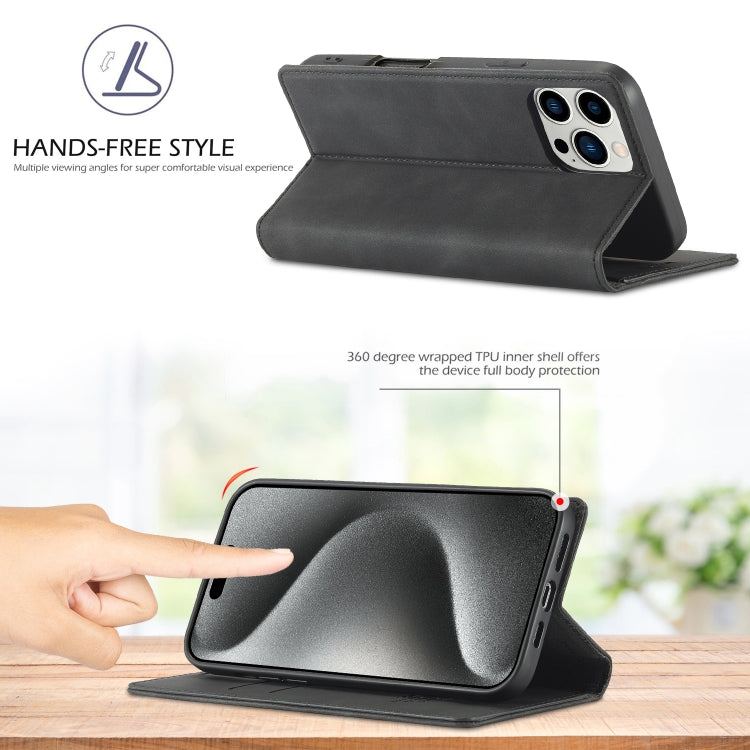 For iPhone 16 Pro LC.IMEEKE Strong Magnetism Microfiber Leather Phone Case(Black)