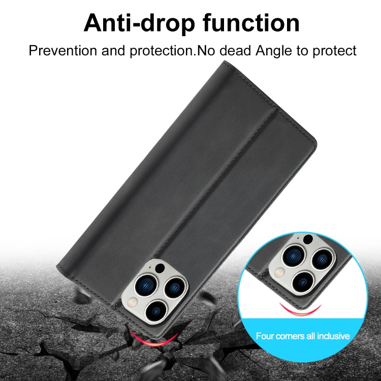 For iPhone 16 Pro LC.IMEEKE Strong Magnetism Microfiber Leather Phone Case(Black)