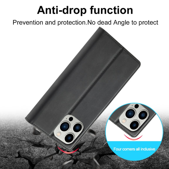For iPhone 16 Pro LC.IMEEKE Strong Magnetism Microfiber Leather Phone Case(Black)