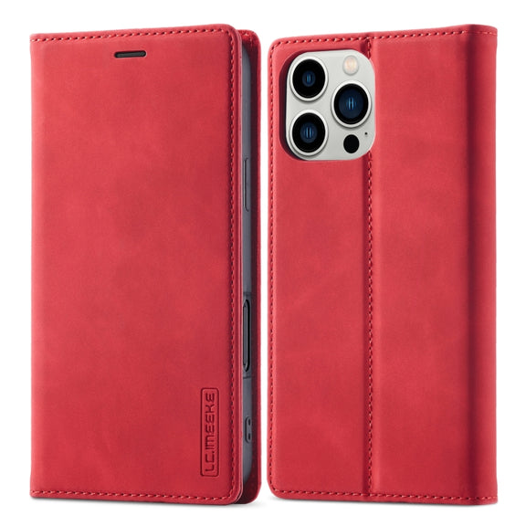 For iPhone 16 Pro LC.IMEEKE Strong Magnetism Microfiber Leather Phone Case(Red)