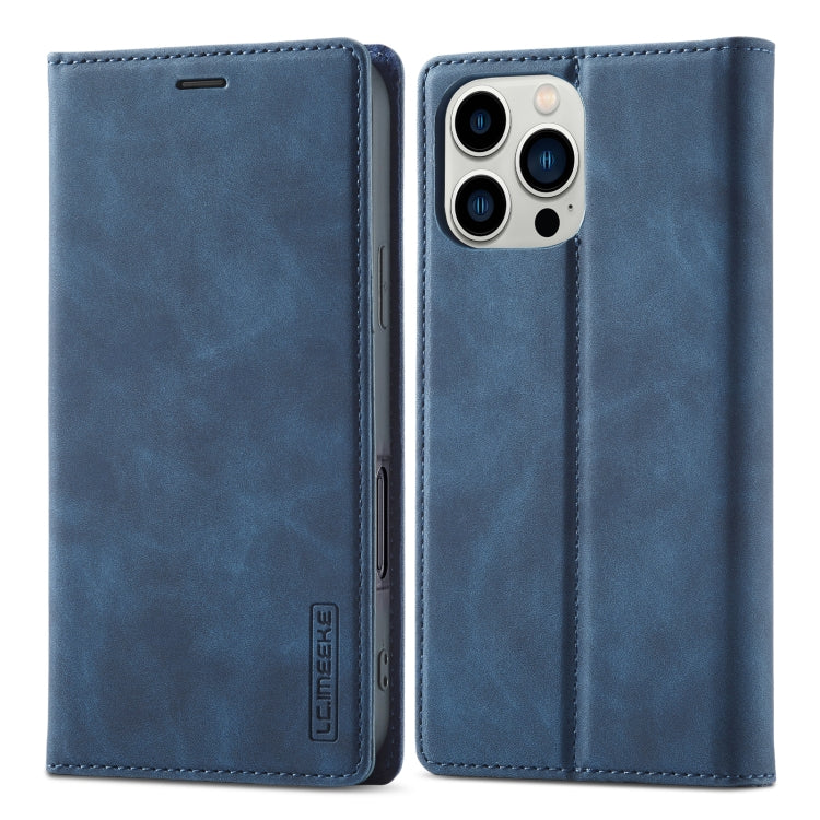 For iPhone 16 Pro LC.IMEEKE Strong Magnetism Microfiber Leather Phone Case(Blue)