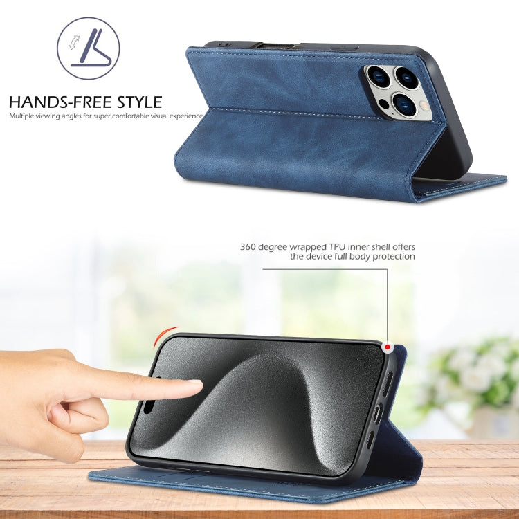 For iPhone 16 Pro LC.IMEEKE Strong Magnetism Microfiber Leather Phone Case(Blue)