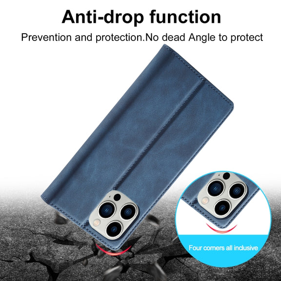 For iPhone 16 Pro LC.IMEEKE Strong Magnetism Microfiber Leather Phone Case(Blue)