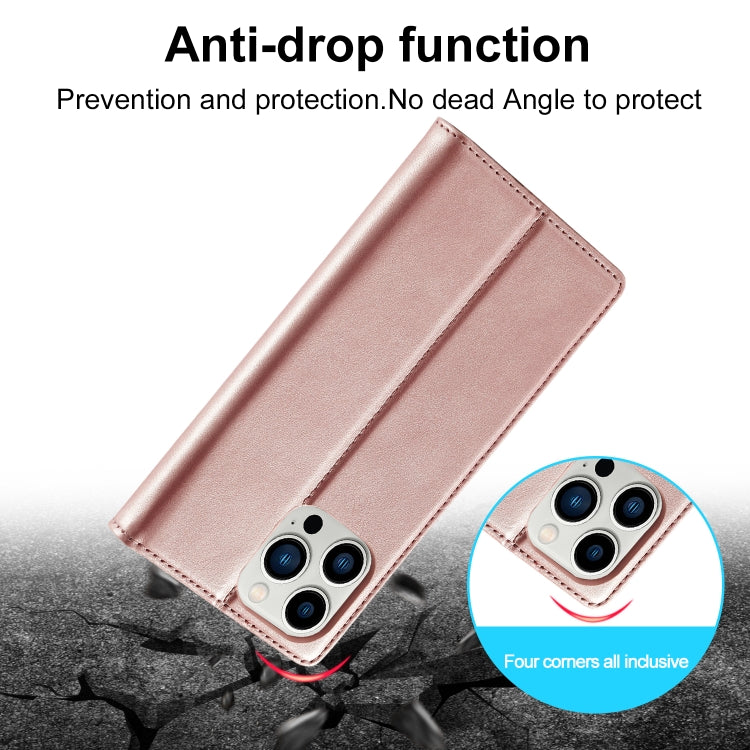For iPhone 16 Pro LC.IMEEKE Strong Magnetism Microfiber Leather Phone Case(Rose Gold)