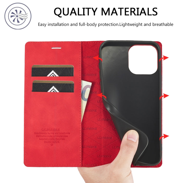 For iPhone 16 Pro Max LC.IMEEKE Strong Magnetism Microfiber Leather Phone Case(Red)