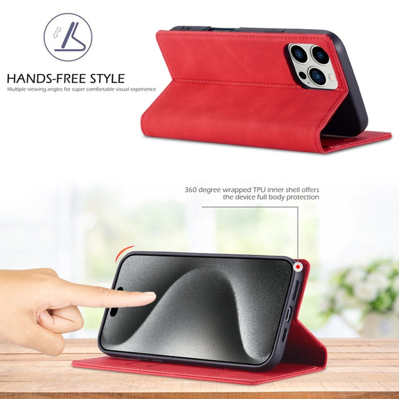 For iPhone 16 Pro Max LC.IMEEKE Strong Magnetism Microfiber Leather Phone Case(Red)