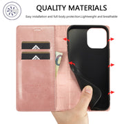 For iPhone 16 Pro Max LC.IMEEKE Strong Magnetism Microfiber Leather Phone Case(Rose Gold)