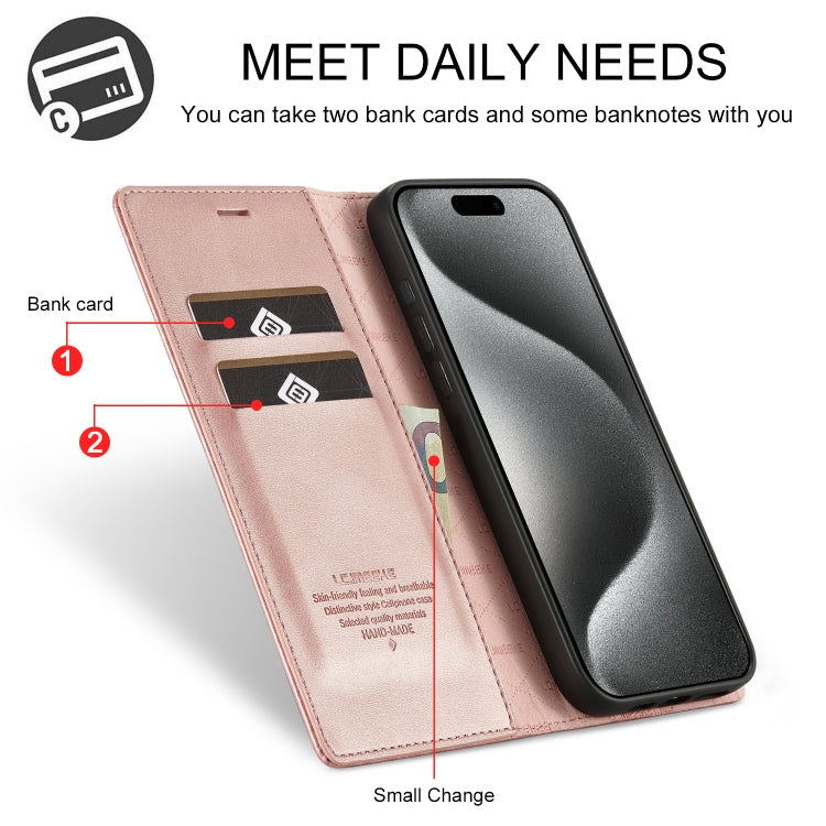For iPhone 16 Pro Max LC.IMEEKE Strong Magnetism Microfiber Leather Phone Case(Rose Gold)