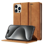For iPhone 16 Pro Max LC.IMEEKE Strong Magnetism Microfiber Leather Phone Case(Brown)