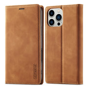 For iPhone 16 Pro Max LC.IMEEKE Strong Magnetism Microfiber Leather Phone Case(Brown)