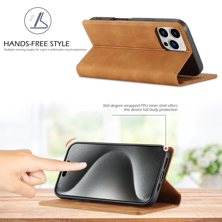 For iPhone 16 Pro Max LC.IMEEKE Strong Magnetism Microfiber Leather Phone Case(Brown)