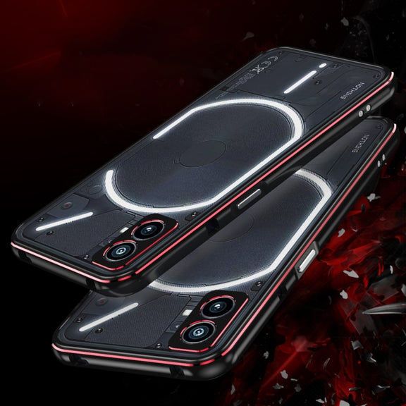 For Nothing Phone 2 Aurora Series Lens Protector + Metal Frame Protective Phone Case(Black Red)