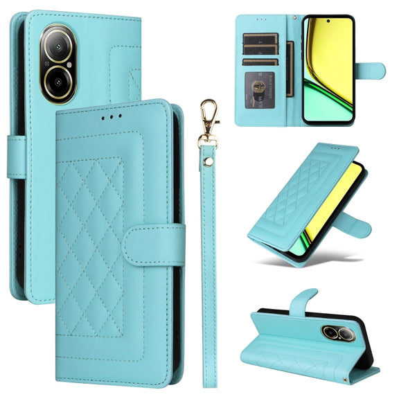 For Realme C67 4G Diamond Lattice Leather Flip Phone Case(Mint Green)