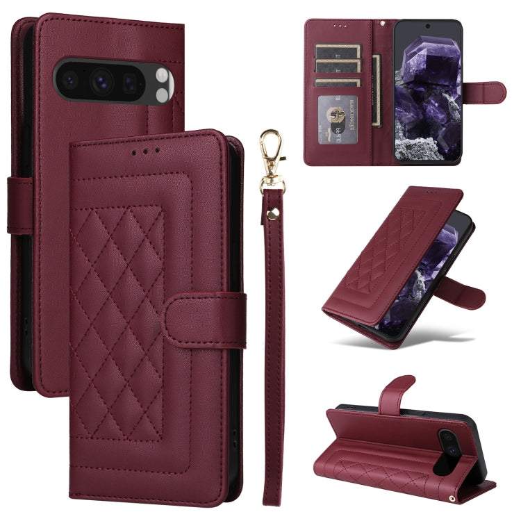 For Google Pixel 9 Diamond Lattice Leather Flip Phone Case(Wine Red)