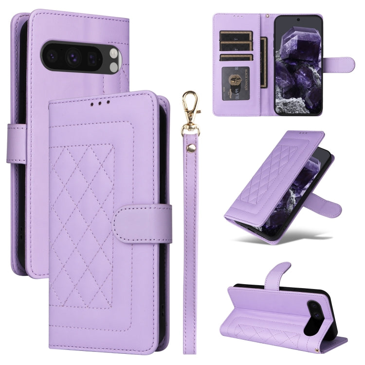 For Google Pixel 9 Pro Diamond Lattice Leather Flip Phone Case(Light Purple)