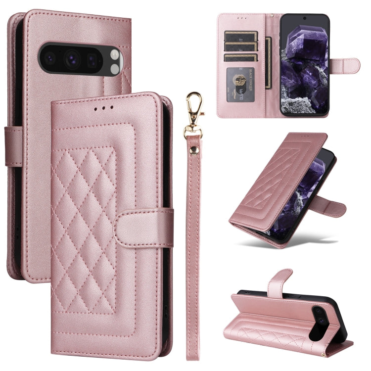 For Google Pixel 9 Pro Diamond Lattice Leather Flip Phone Case(Rose Gold)