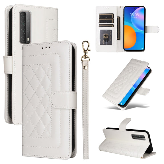 For Huawei P Smart 2021 Diamond Lattice Leather Flip Phone Case(White)